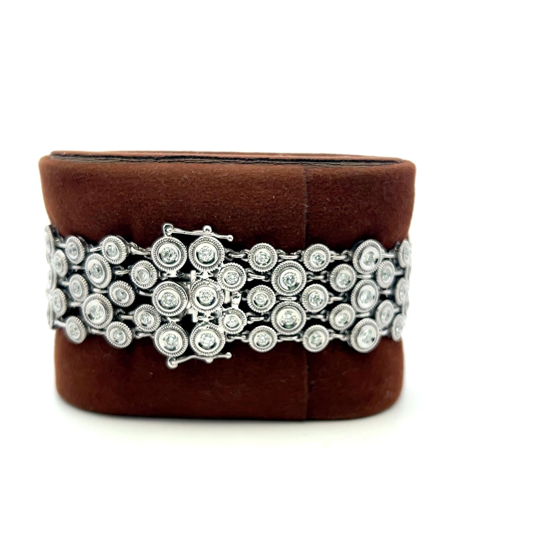 Vintage 18K White Gold Link Bracelet with 4 Carat Round G SI Diamonds 52.1 Grams