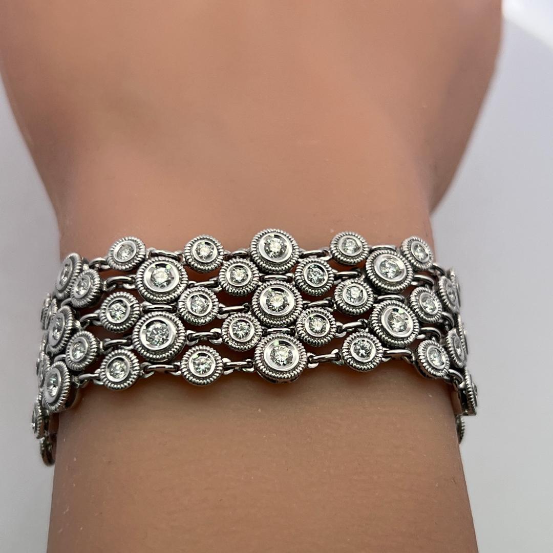 Vintage 18K White Gold Link Bracelet with 4 Carat Round G SI Diamonds 52.1 Grams