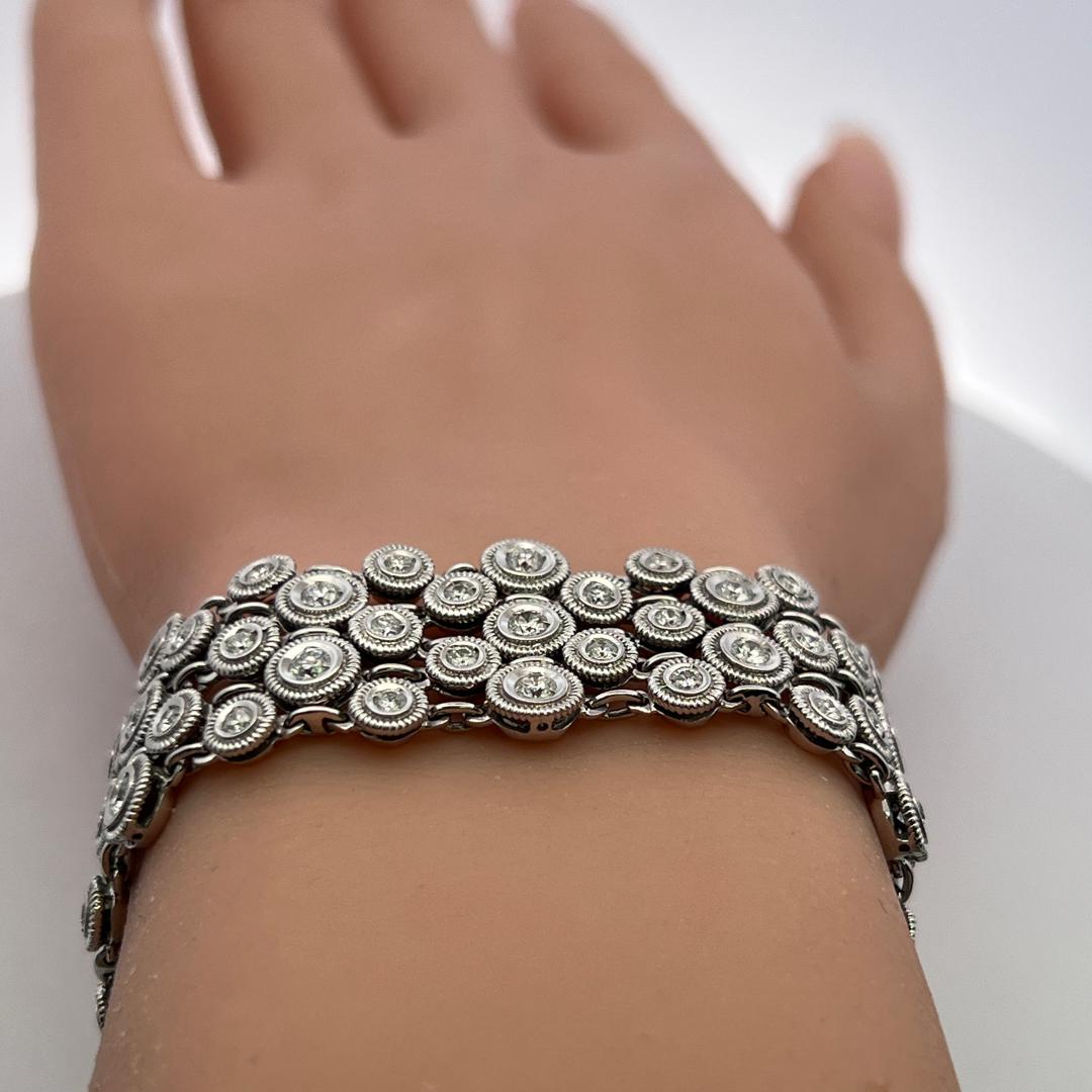 Vintage 18K White Gold Link Bracelet with 4 Carat Round G SI Diamonds 52.1 Grams