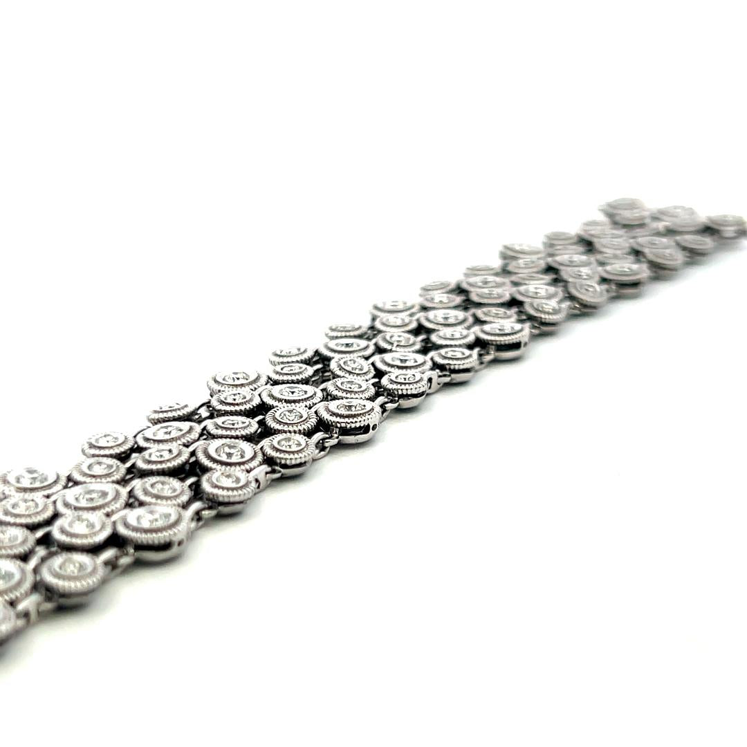 Vintage 18K White Gold Link Bracelet with 4 Carat Round G SI Diamonds 52.1 Grams