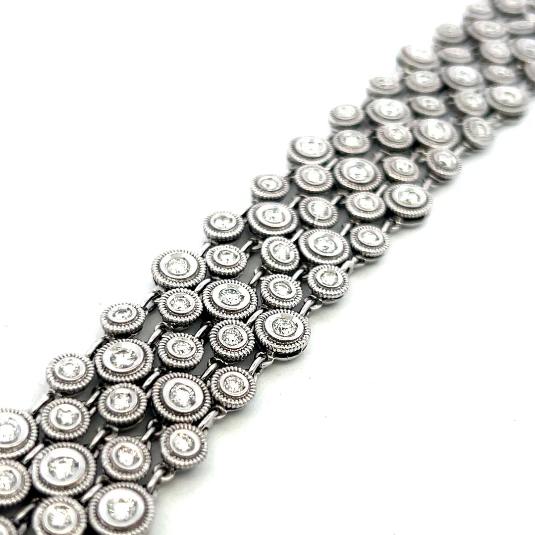 Vintage 18K White Gold Link Bracelet with 4 Carat Round G SI Diamonds 52.1 Grams