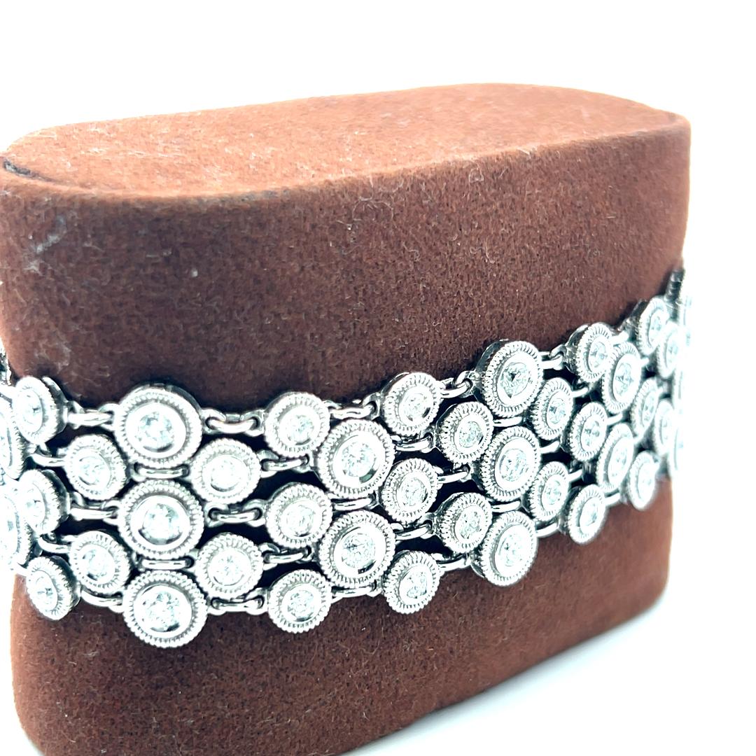 Vintage 18K White Gold Link Bracelet with 4 Carat Round G SI Diamonds 52.1 Grams
