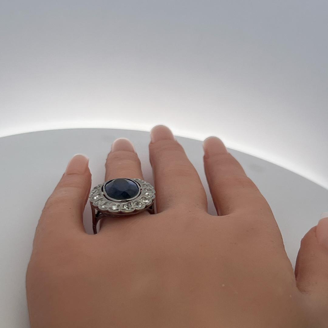 Platinum Halo Ring with 1.6 Carat Diamonds & 8.96 Carat Synthetic Stone Size 6.5