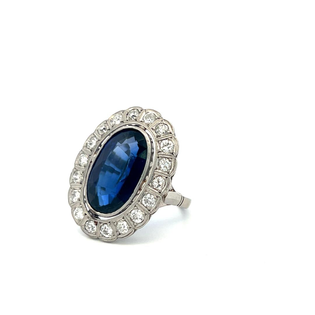 Platinum Halo Ring with 1.6 Carat Diamonds & 8.96 Carat Synthetic Stone Size 6.5