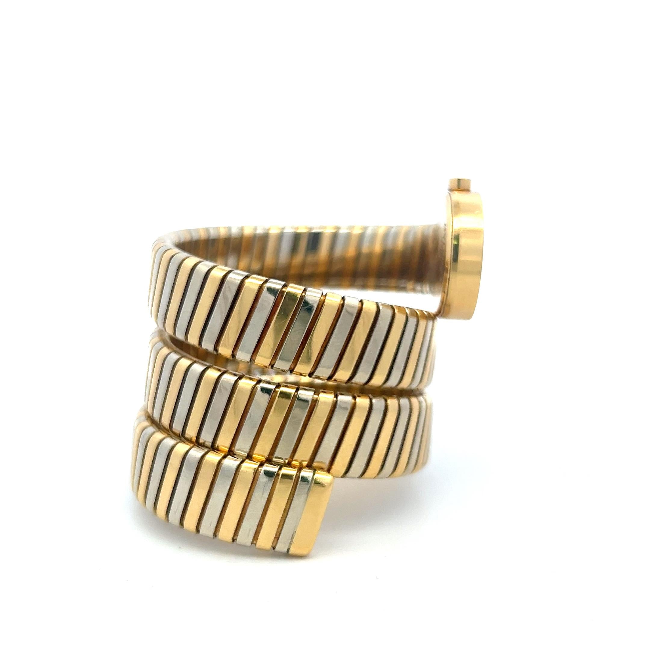 Bvlgari 18K Two Tone Gold/Steel Watch Style Bracelet 128.23 Grams Size 19