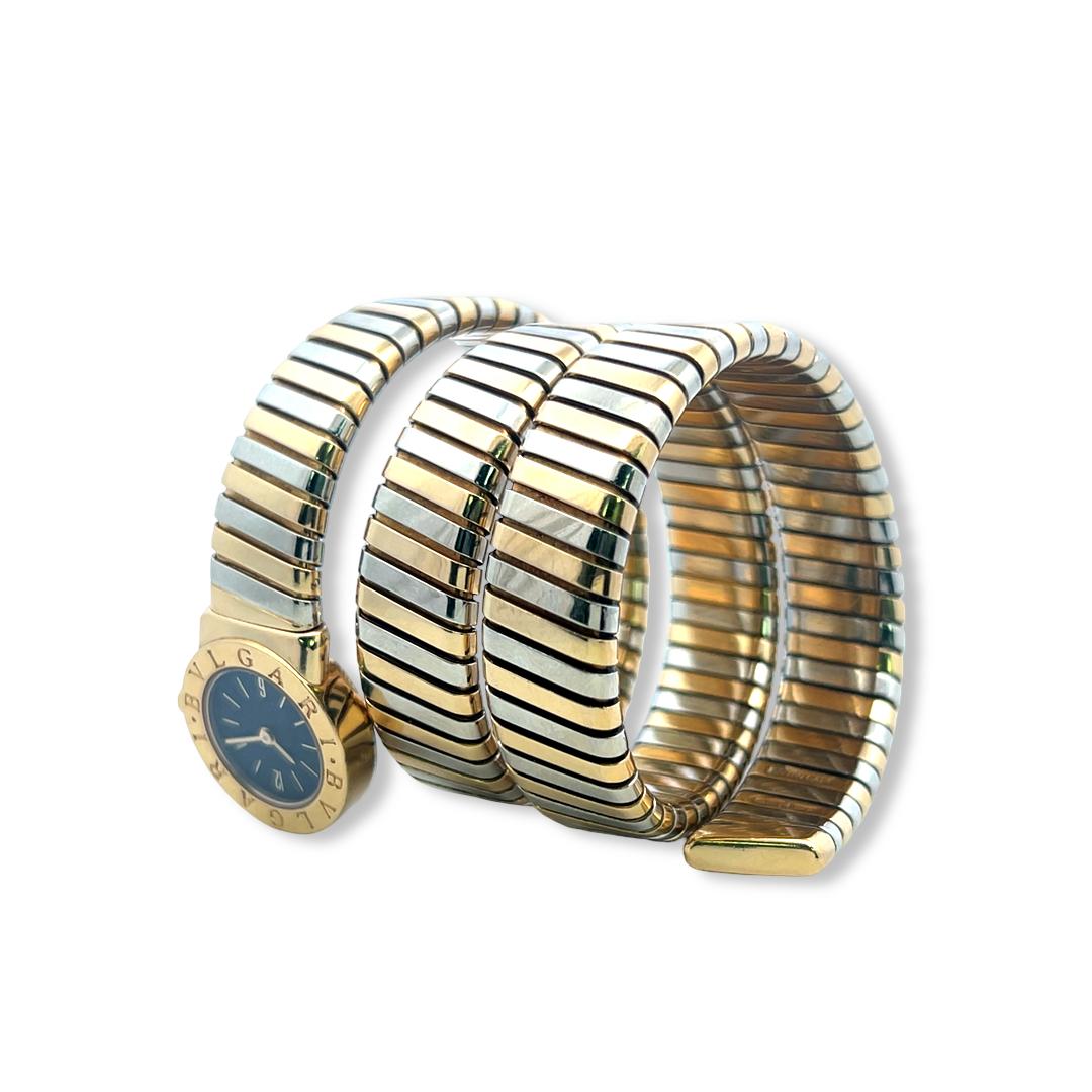 Bvlgari 18K Two Tone Gold/Steel Watch Style Bracelet 128.23 Grams Size 19