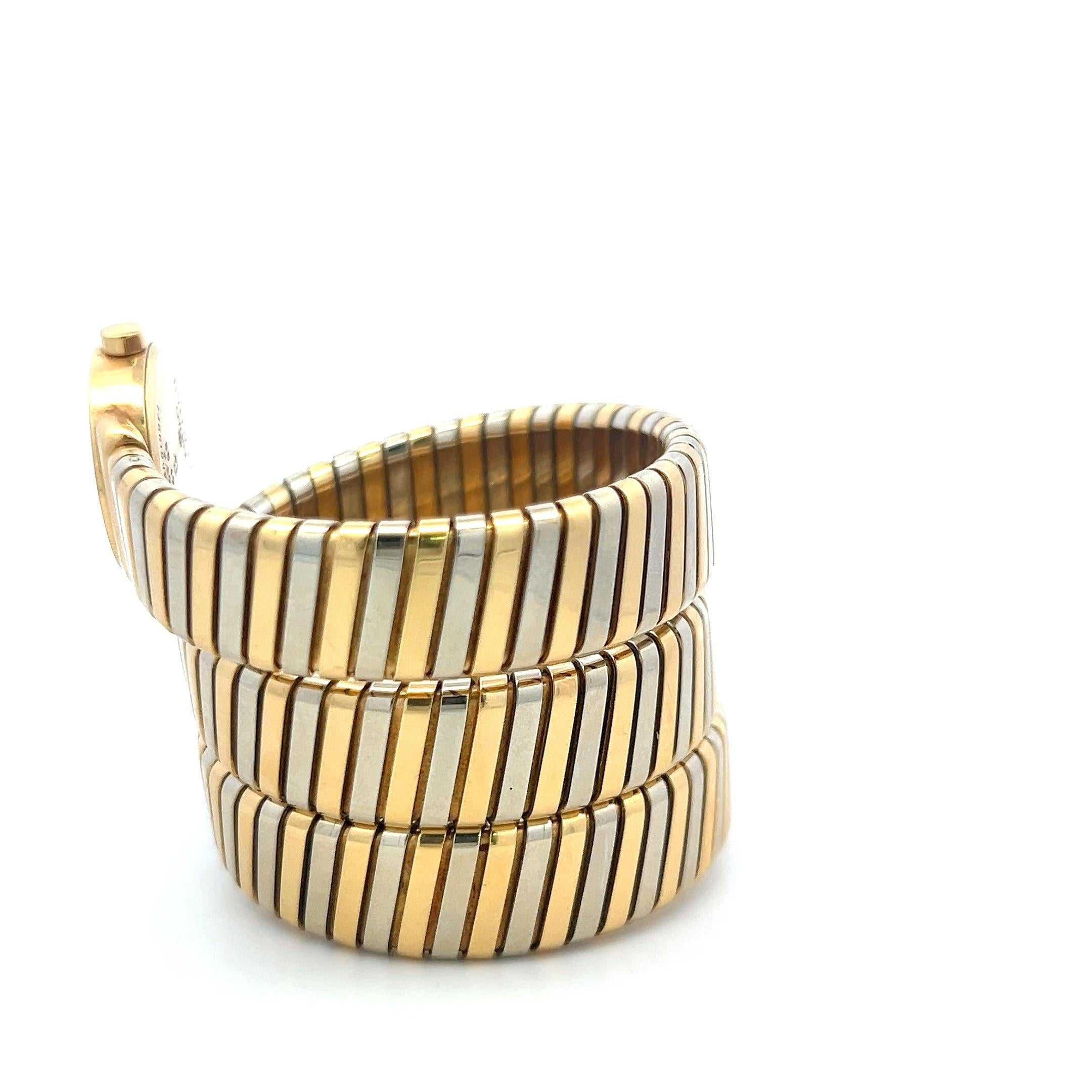 Bvlgari 18K Two Tone Gold/Steel Watch Style Bracelet 128.23 Grams Size 19