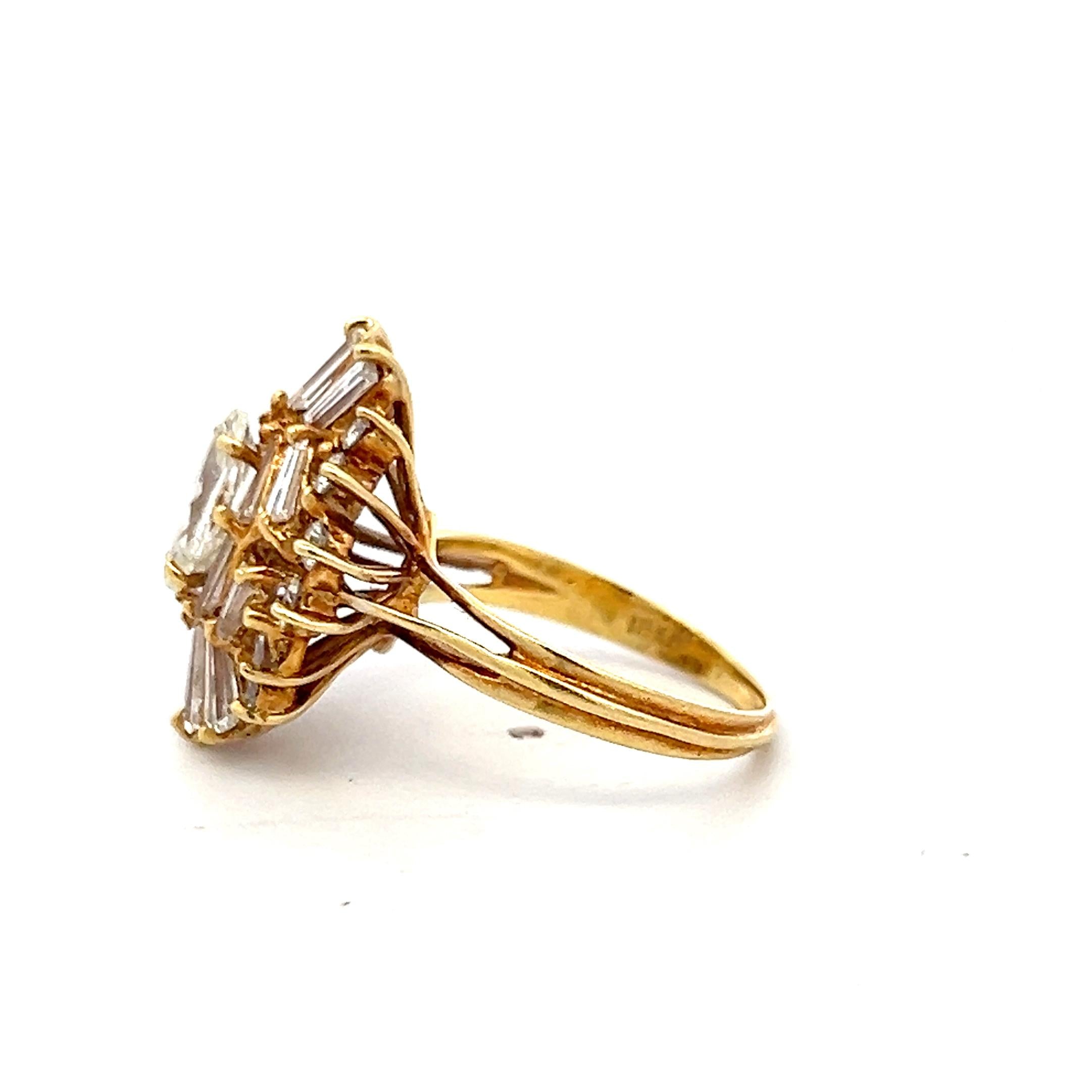 18K Yellow Gold Cluster Ring with 1.92 Carat Mixed Shape Diamonds Size 5.5