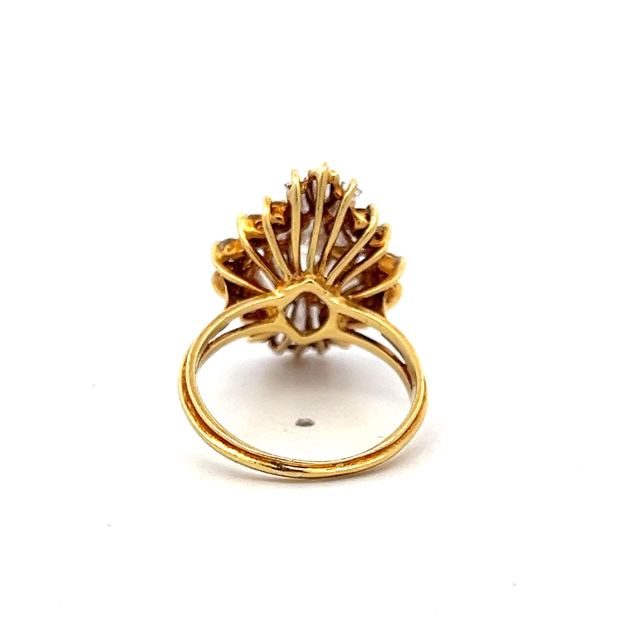 18K Yellow Gold Cluster Ring with 1.92 Carat Mixed Shape Diamonds Size 5.5