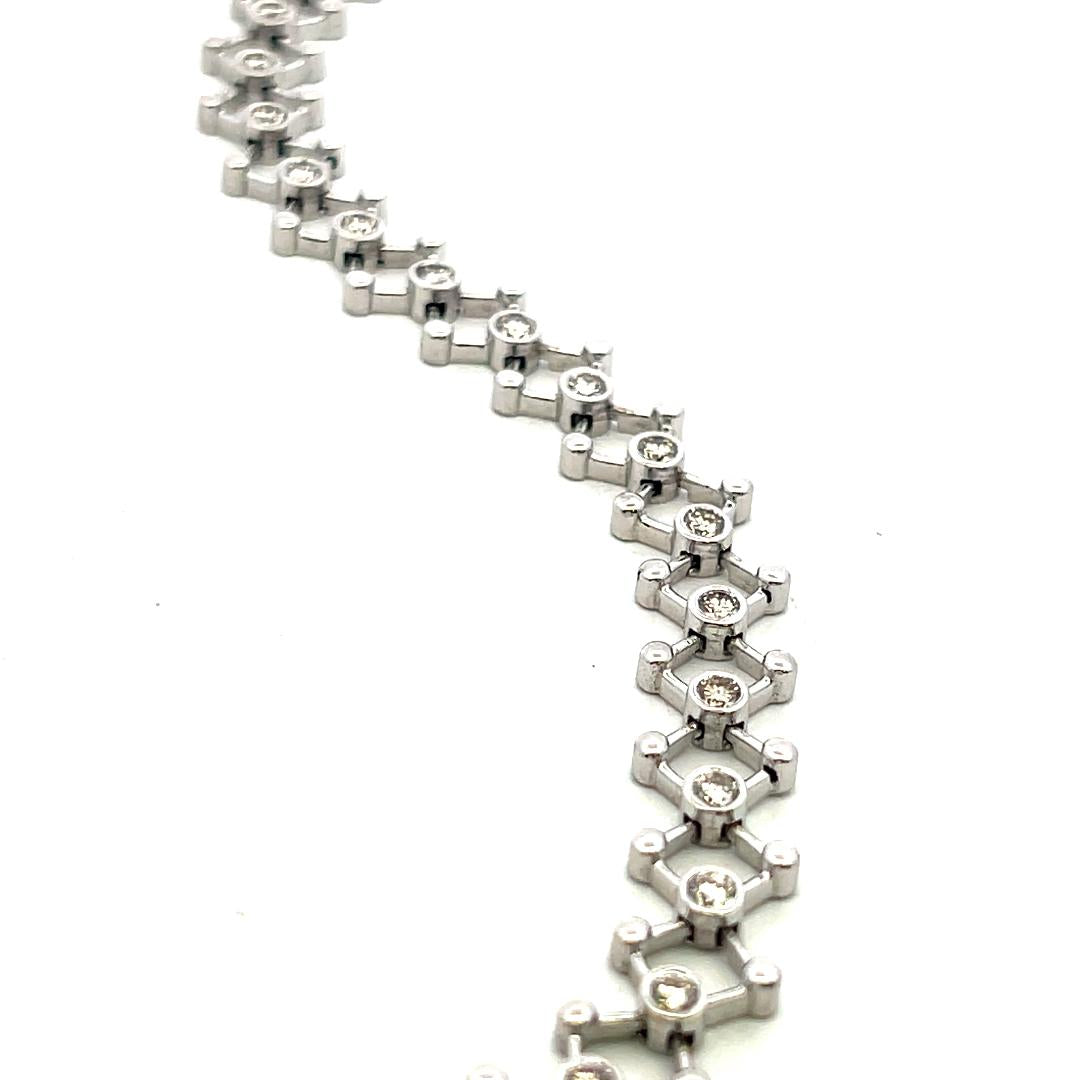 Vintage 18K White Gold Link Necklace with 4.5 Carat Round G VS Diamonds