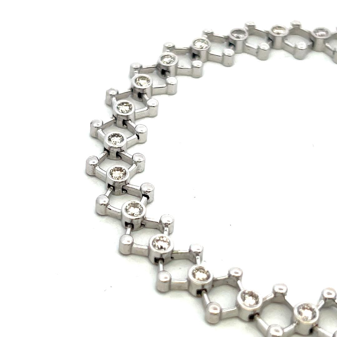 Vintage 18K White Gold Link Necklace with 4.5 Carat Round G VS Diamonds