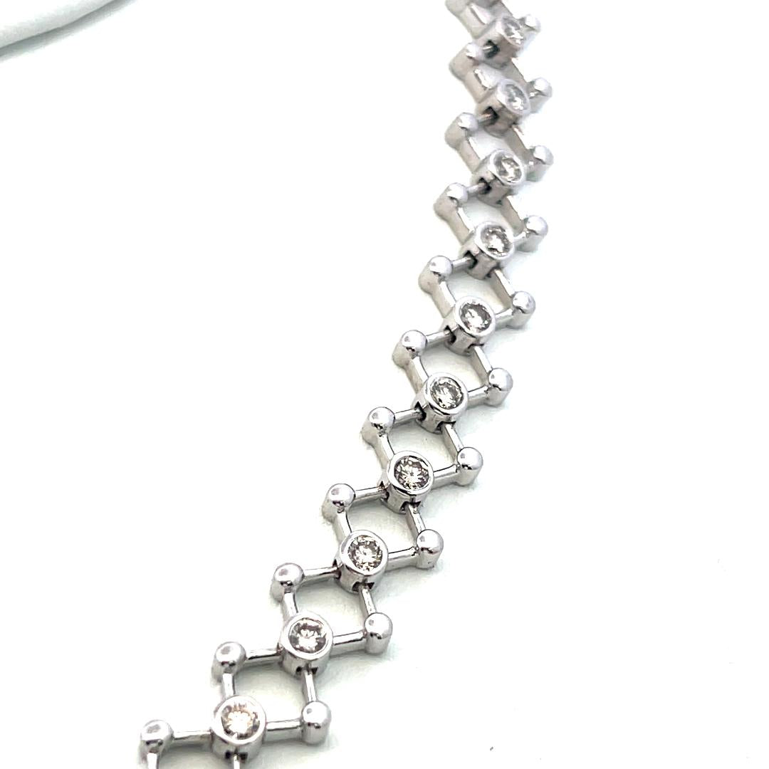 Vintage 18K White Gold Link Necklace with 4.5 Carat Round G VS Diamonds