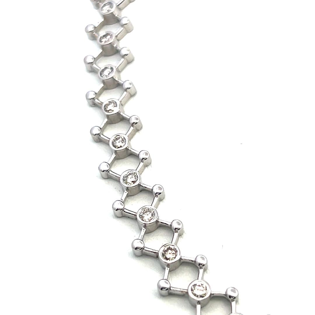 Vintage 18K White Gold Link Necklace with 4.5 Carat Round G VS Diamonds