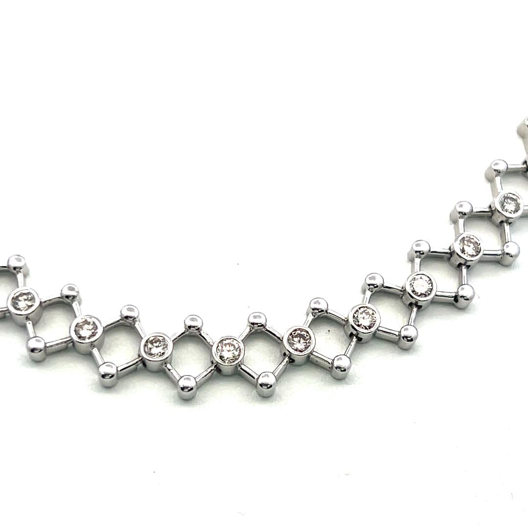 Vintage 18K White Gold Link Necklace with 4.5 Carat Round G VS Diamonds