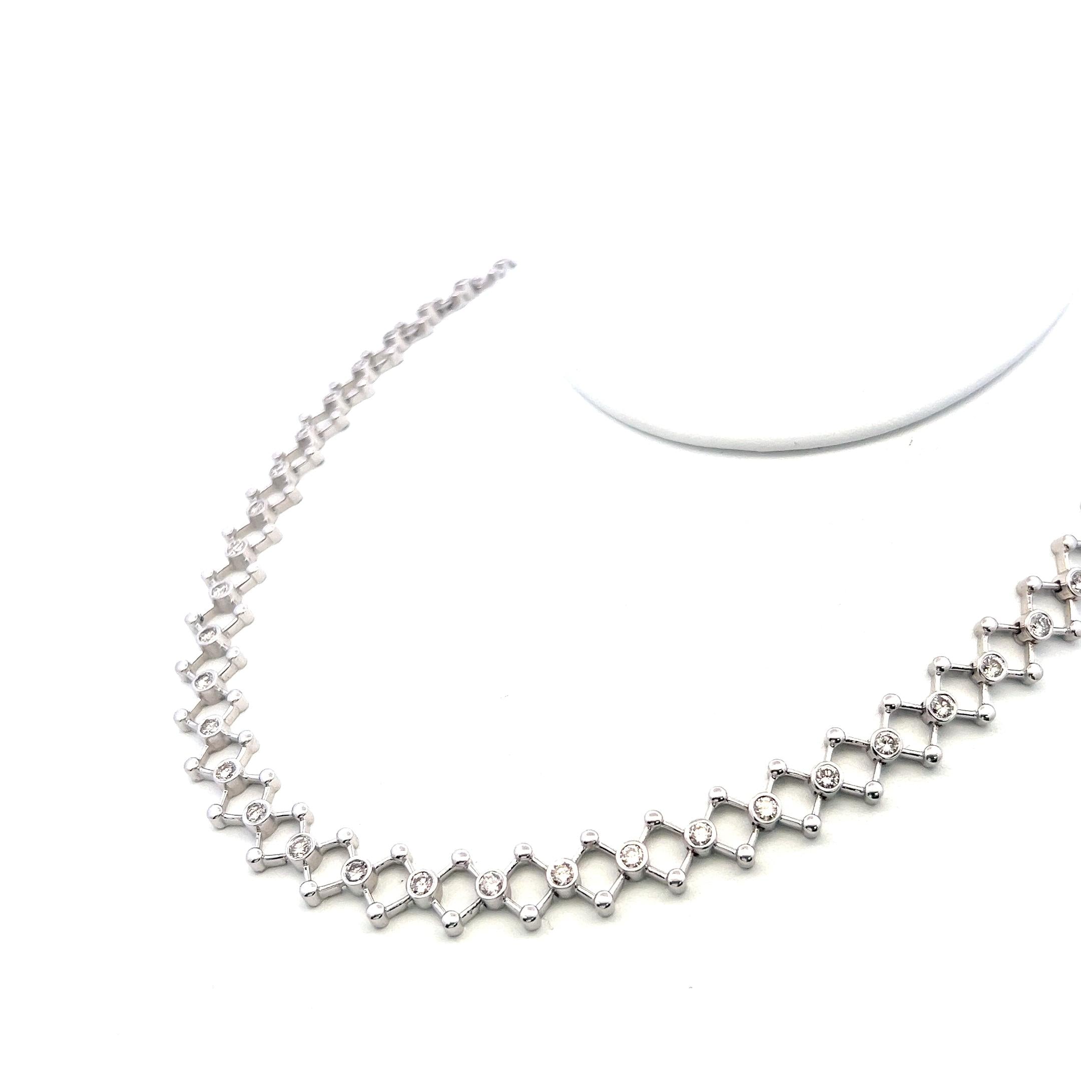Vintage 18K White Gold Link Necklace with 4.5 Carat Round G VS Diamonds