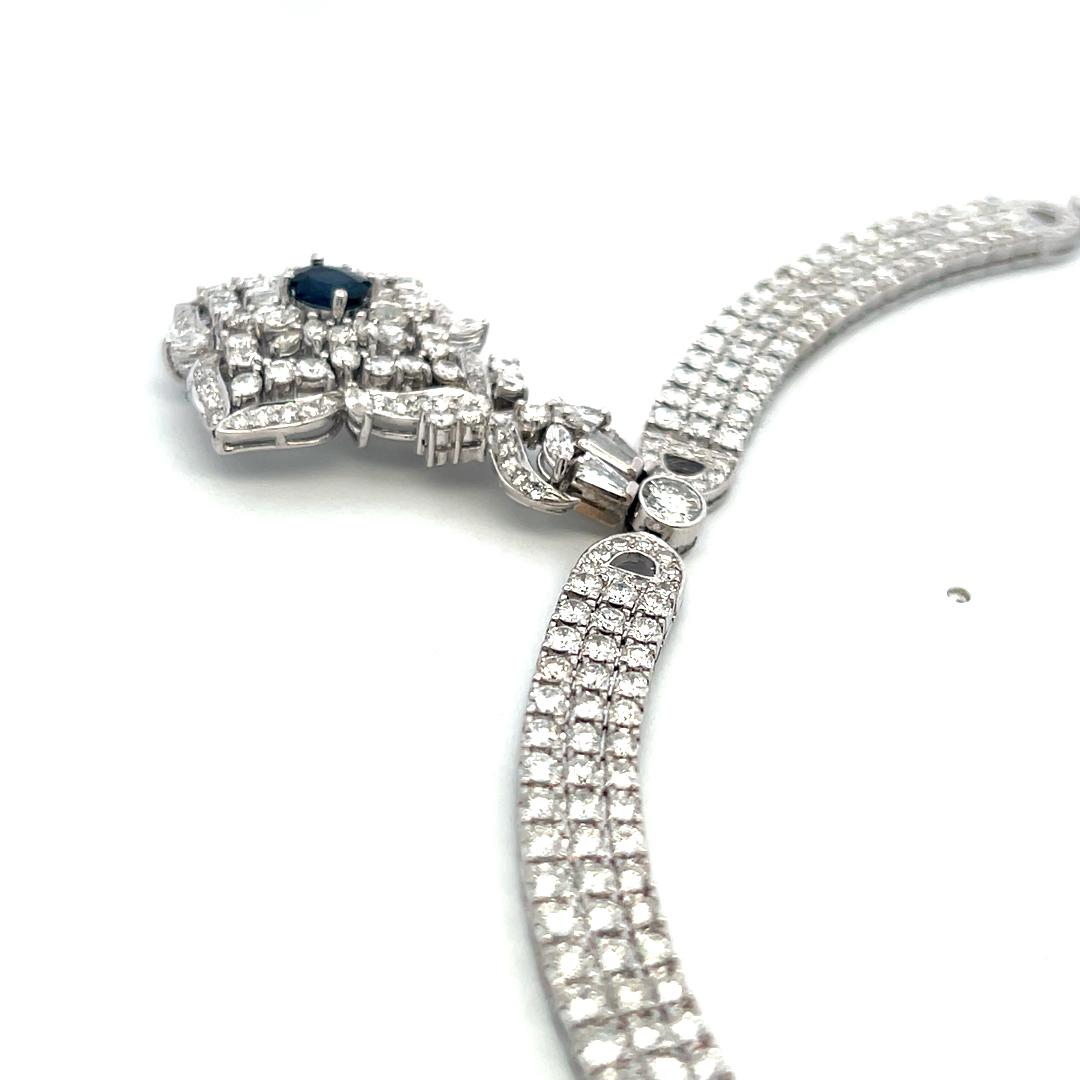 18K White Gold Pendant Necklace 12ct Mixed Cut H VS Diamonds & 0.5ct Sapphire