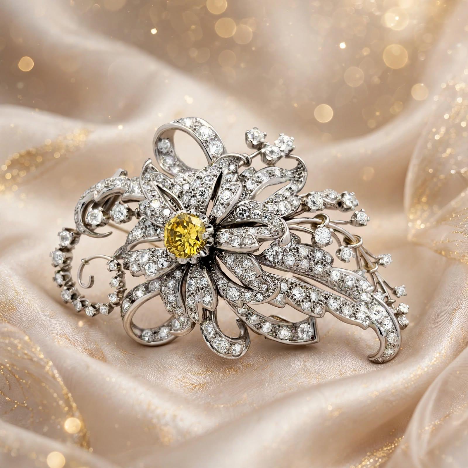 Vintage Platinum Pin Brooch with 10.04 Carat Old European & Round Diamonds