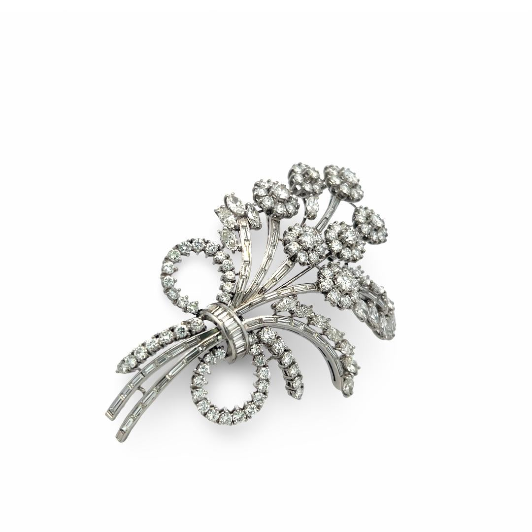 Vintage Platinum Pin Brooch with 10.5 Carat Round G VS Diamonds