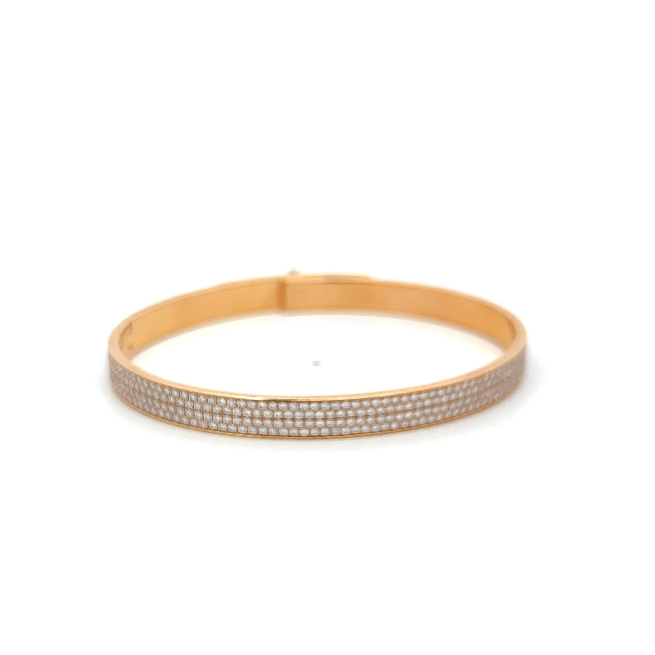 Hermes 18K Rose Gold Bangle Bracelet with 3.15 Carat Round F VS Diamonds 21 Gram