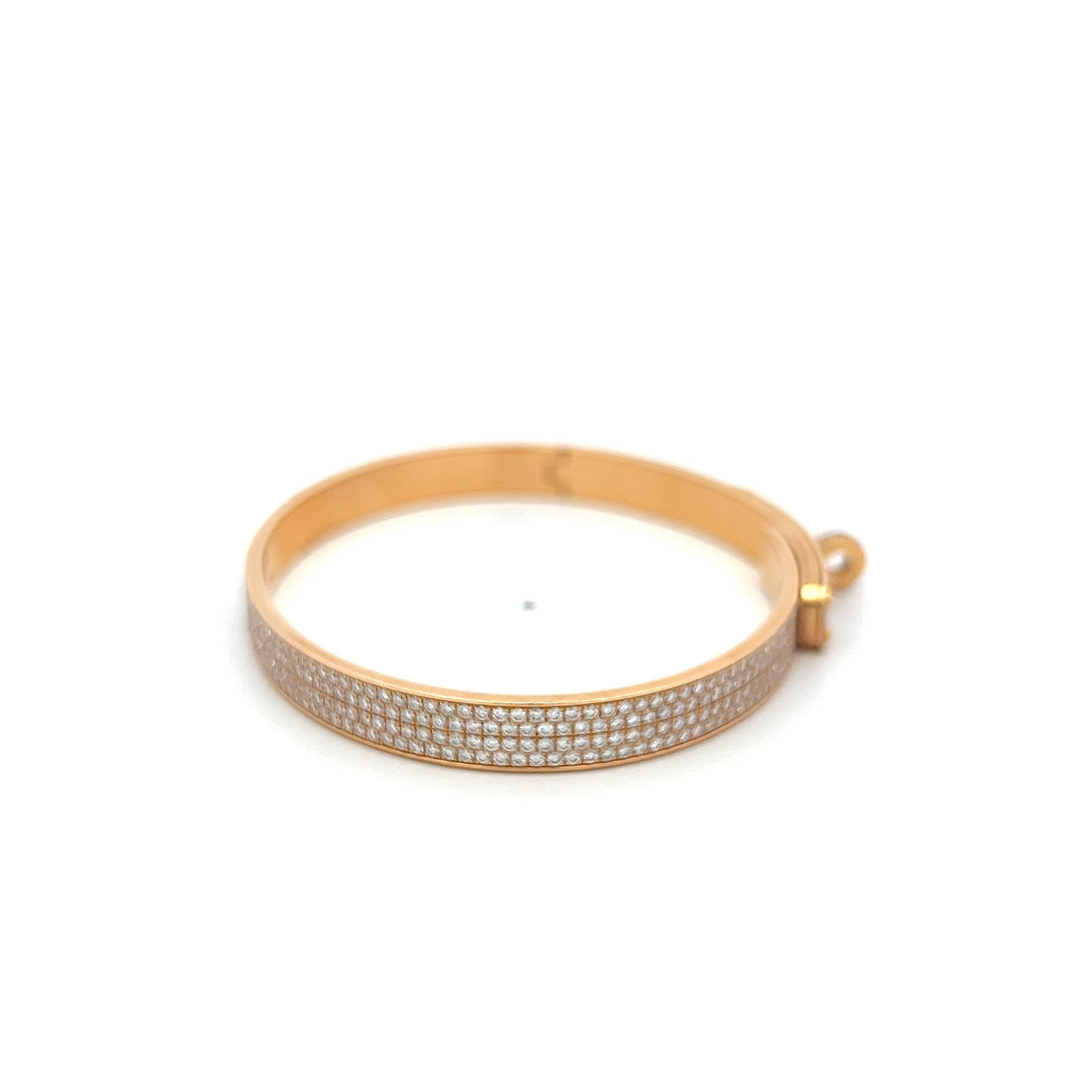 Hermes 18K Rose Gold Bangle Bracelet with 3.15 Carat Round F VS Diamonds 21 Gram