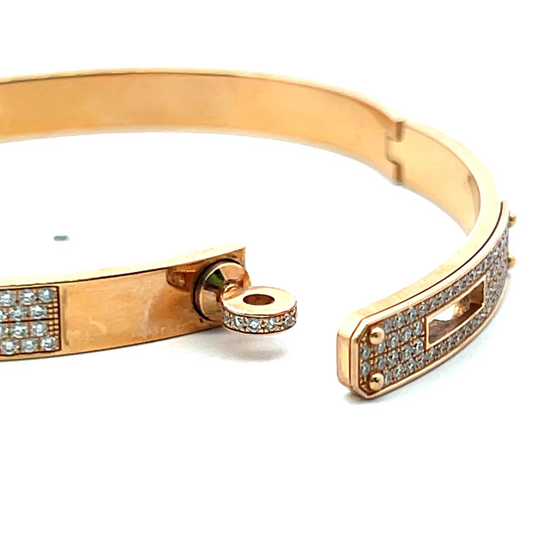 Hermes 18K Rose Gold Bangle Bracelet with 3.15 Carat Round F VS Diamonds 21 Gram