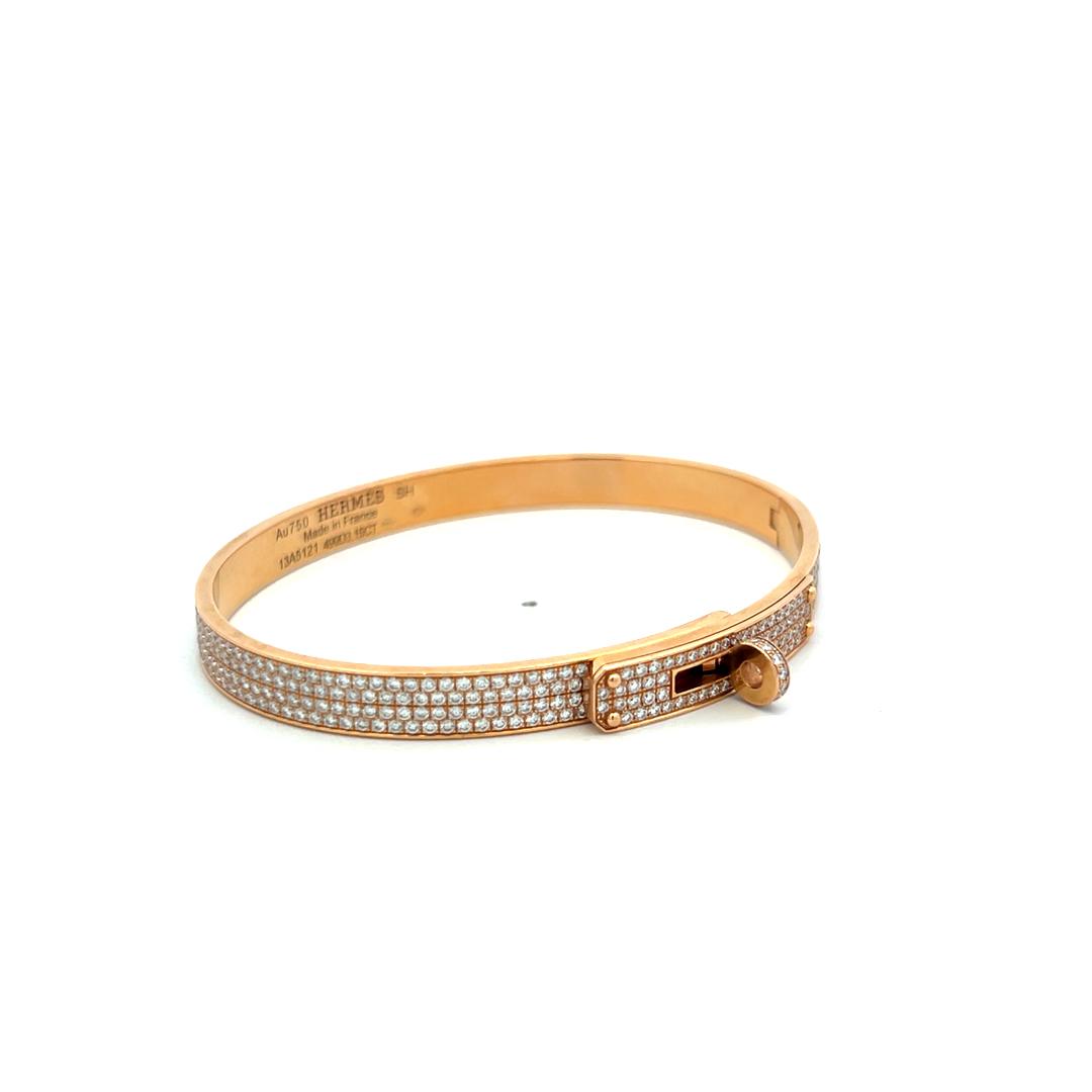 Hermes 18K Rose Gold Bangle Bracelet with 3.15 Carat Round F VS Diamonds 21 Gram