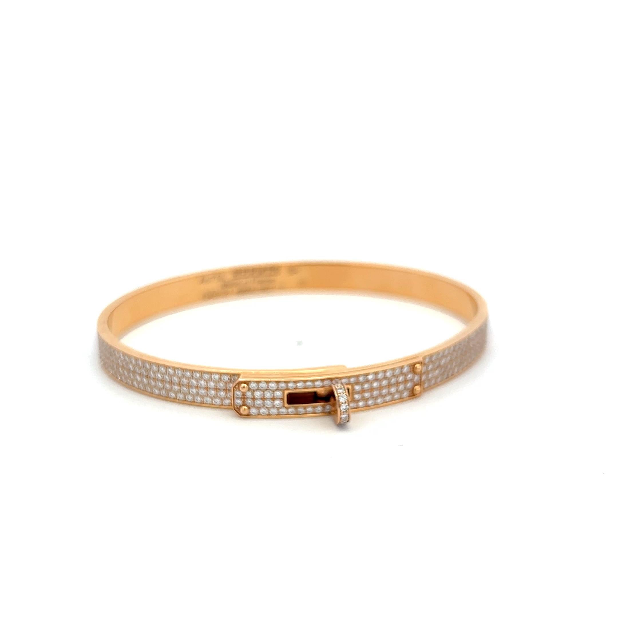 Hermes 18K Rose Gold Bangle Bracelet with 3.15 Carat Round F VS Diamonds 21 Gram