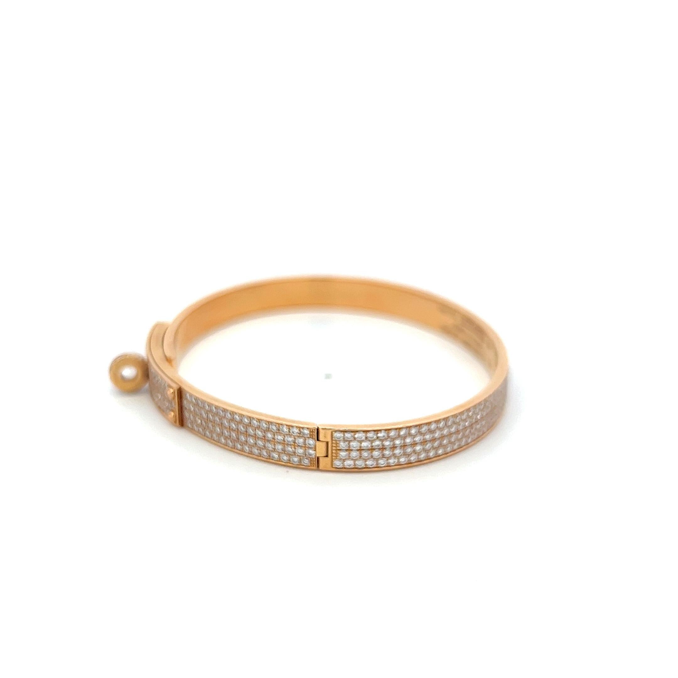 Hermes 18K Rose Gold Bangle Bracelet with 3.15 Carat Round F VS Diamonds 21 Gram