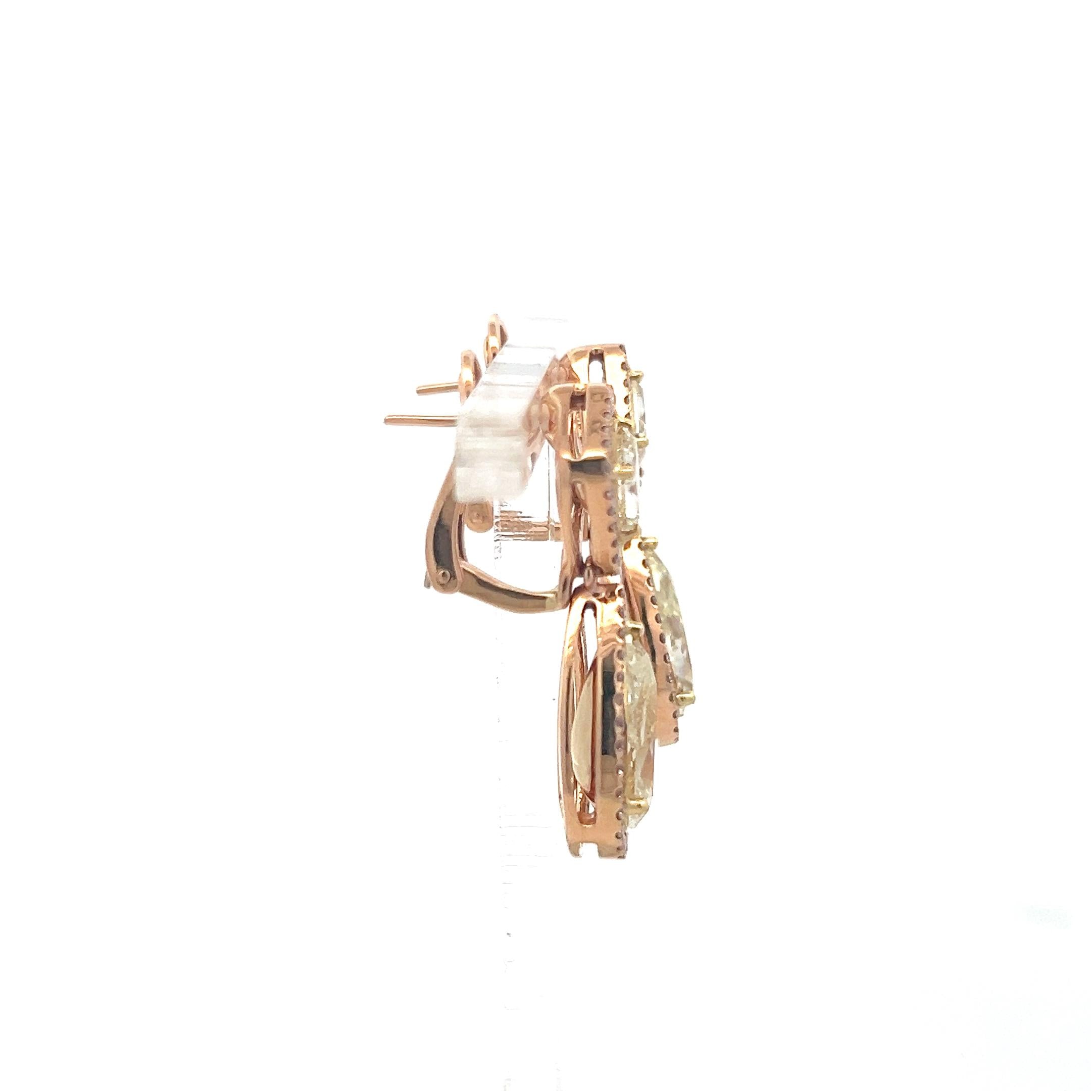 18K Rose Gold Drop Earrings with 9.06ct Pear Radiant & Round Diamonds