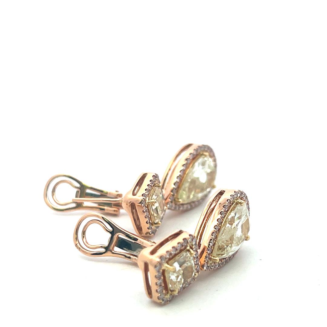 18K Rose Gold Drop Earrings with 9.06ct Pear Radiant & Round Diamonds