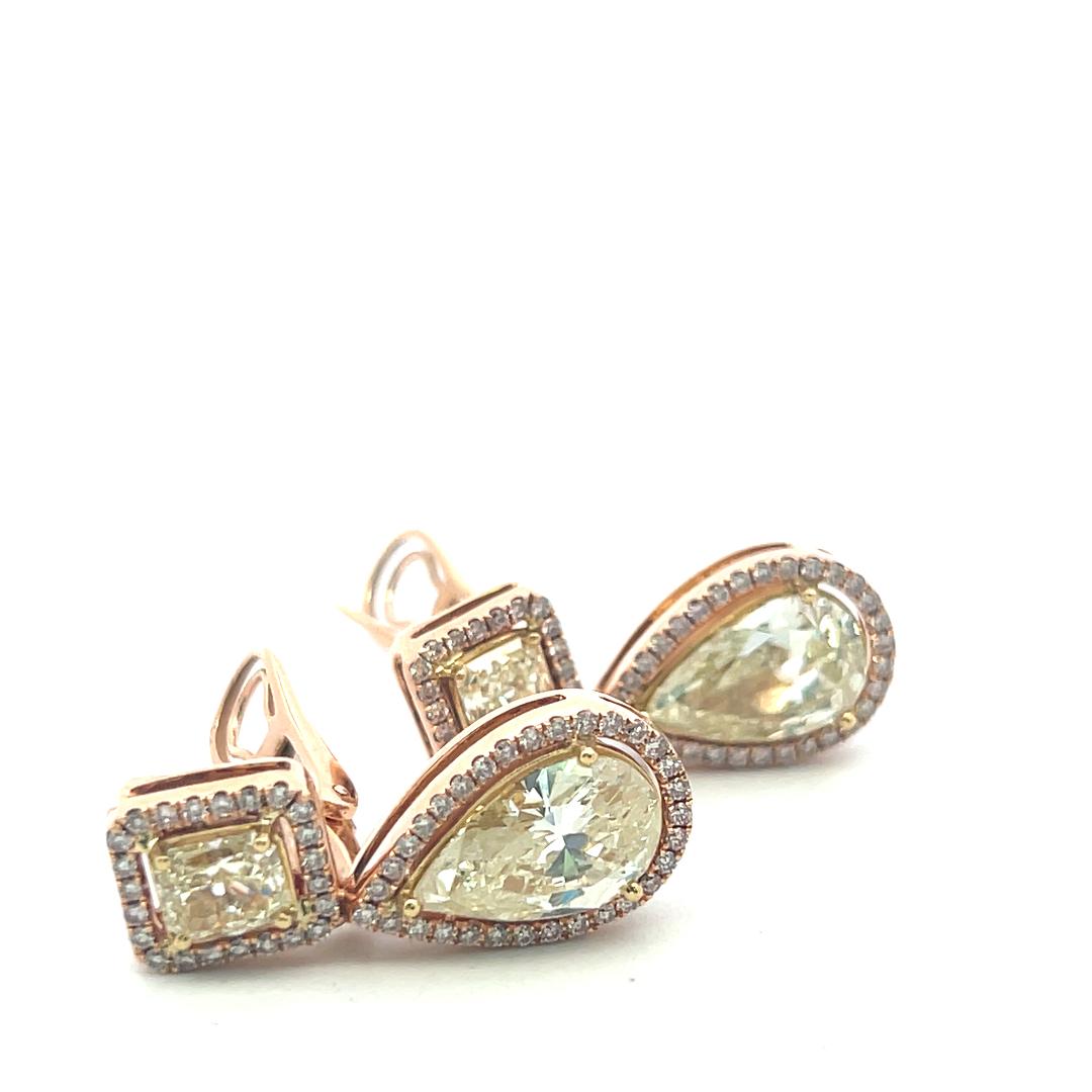 18K Rose Gold Drop Earrings with 9.06ct Pear Radiant & Round Diamonds