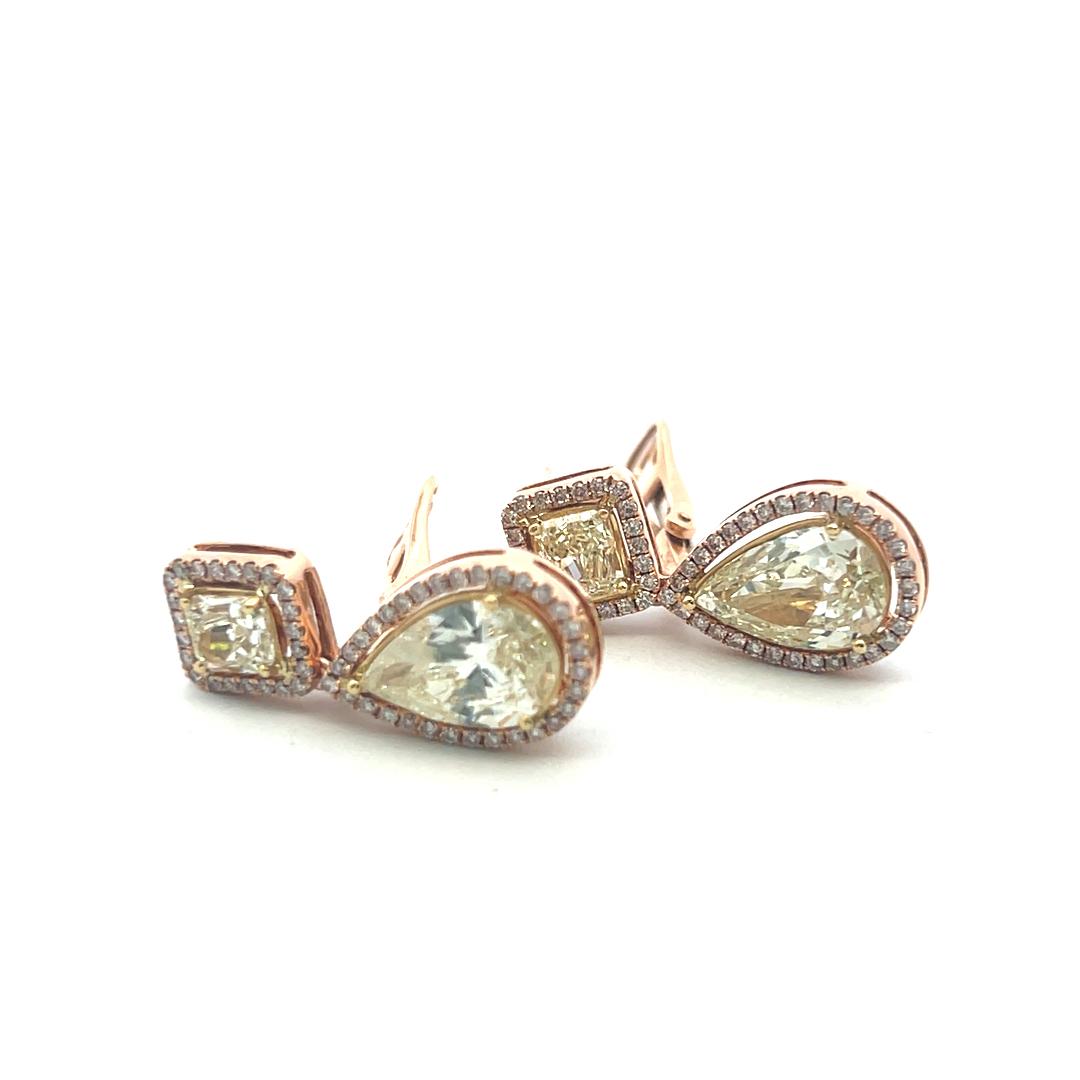 18K Rose Gold Drop Earrings with 9.06ct Pear Radiant & Round Diamonds