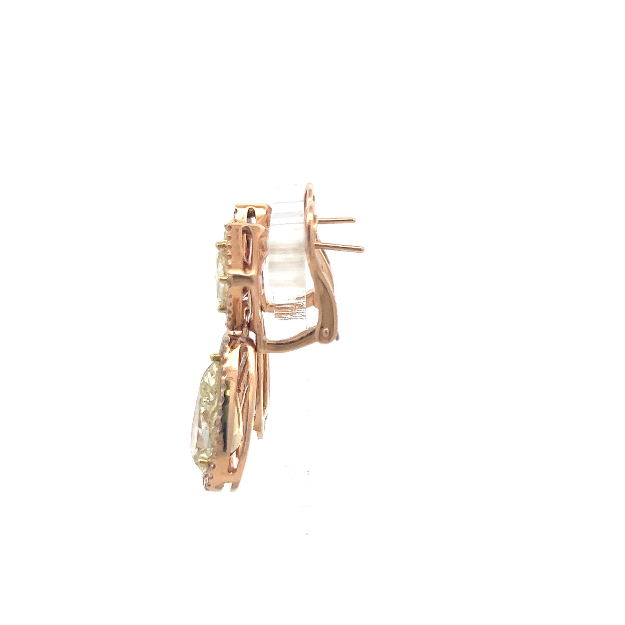 18K Rose Gold Drop Earrings with 9.06ct Pear Radiant & Round Diamonds
