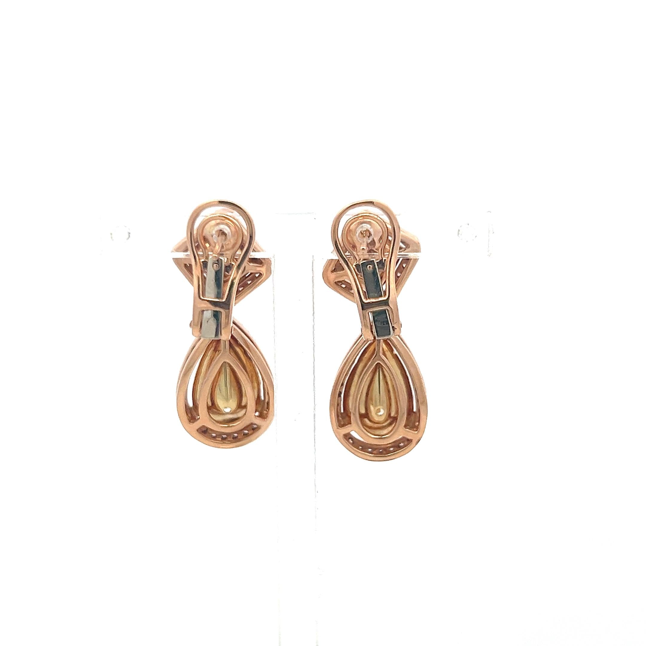 18K Rose Gold Drop Earrings with 9.06ct Pear Radiant & Round Diamonds