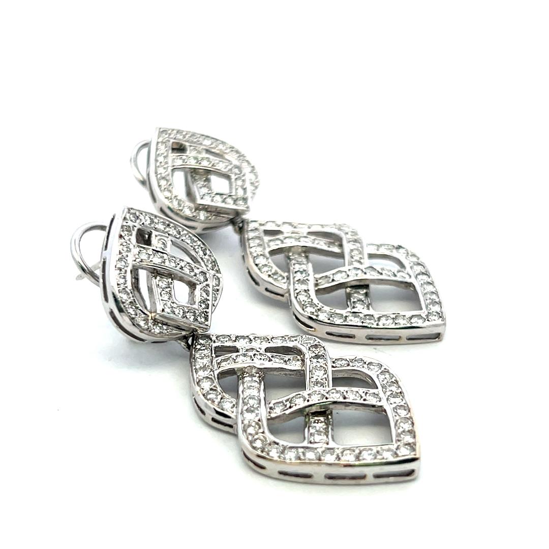 18K WG & 14K Gold Platinum Chandelier Earrings with 4.3ct Round G VS Diamonds