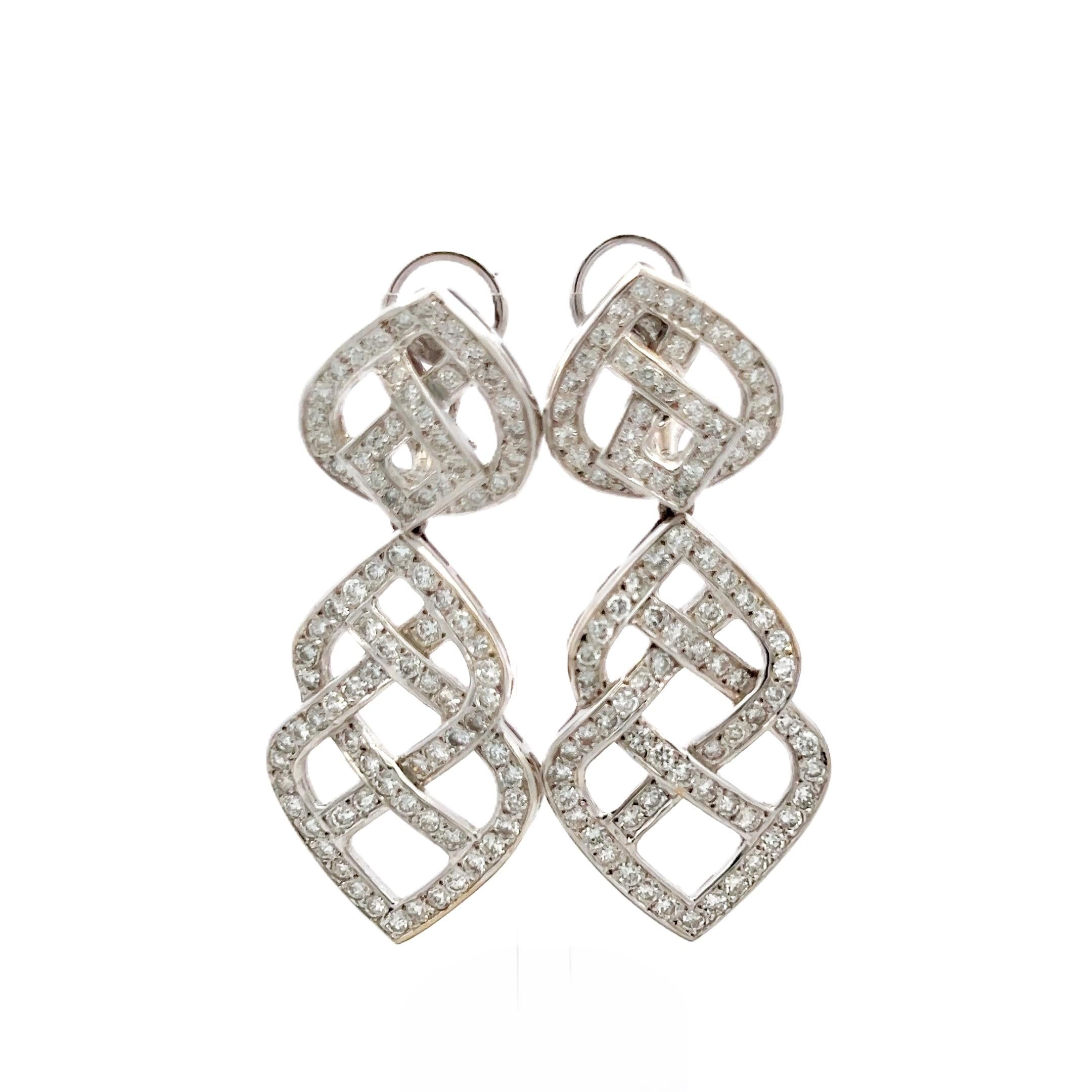 18K WG & 14K Gold Platinum Chandelier Earrings with 4.3ct Round G VS Diamonds