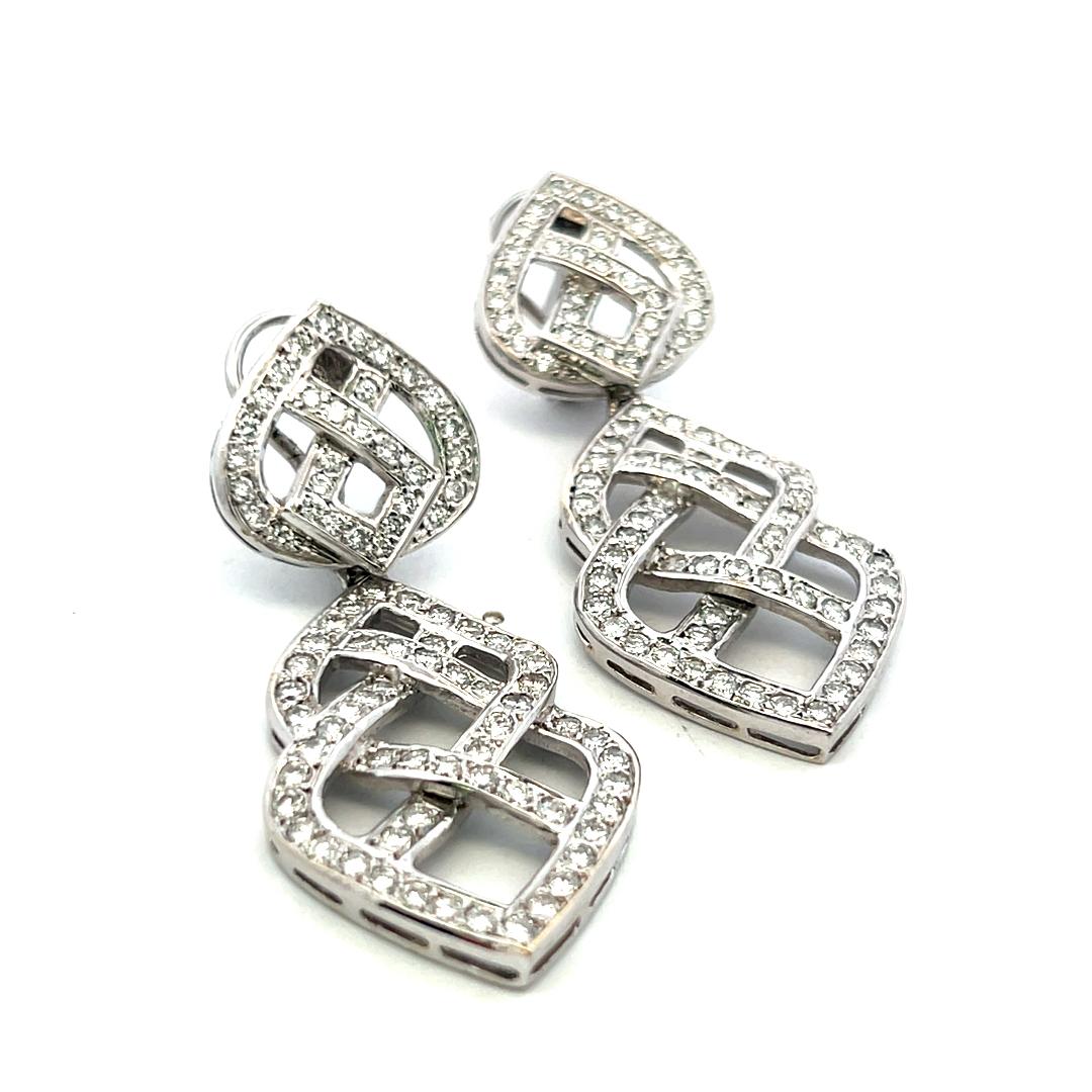 18K WG & 14K Gold Platinum Chandelier Earrings with 4.3ct Round G VS Diamonds