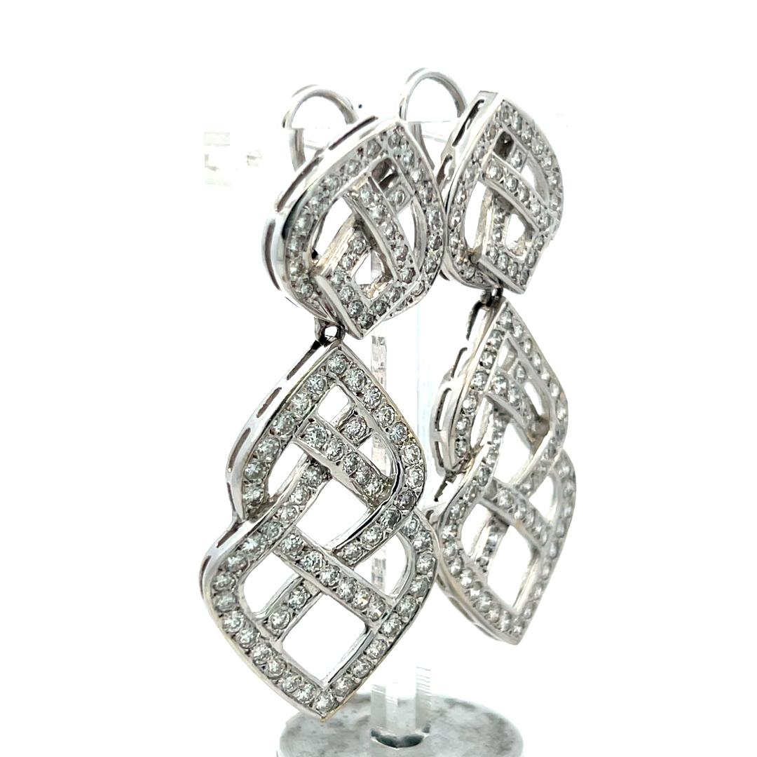 18K WG & 14K Gold Platinum Chandelier Earrings with 4.3ct Round G VS Diamonds