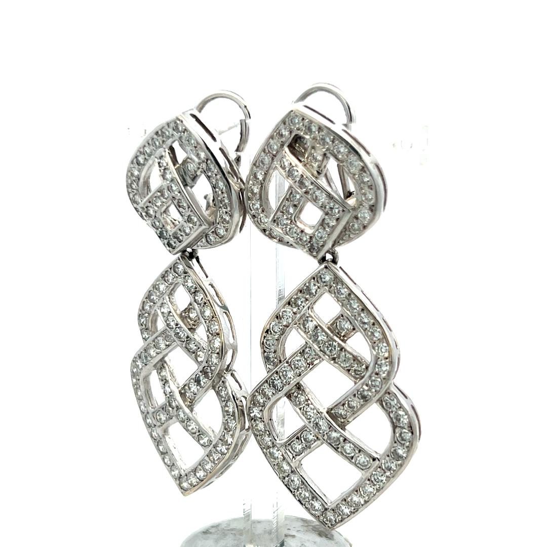 18K WG & 14K Gold Platinum Chandelier Earrings with 4.3ct Round G VS Diamonds