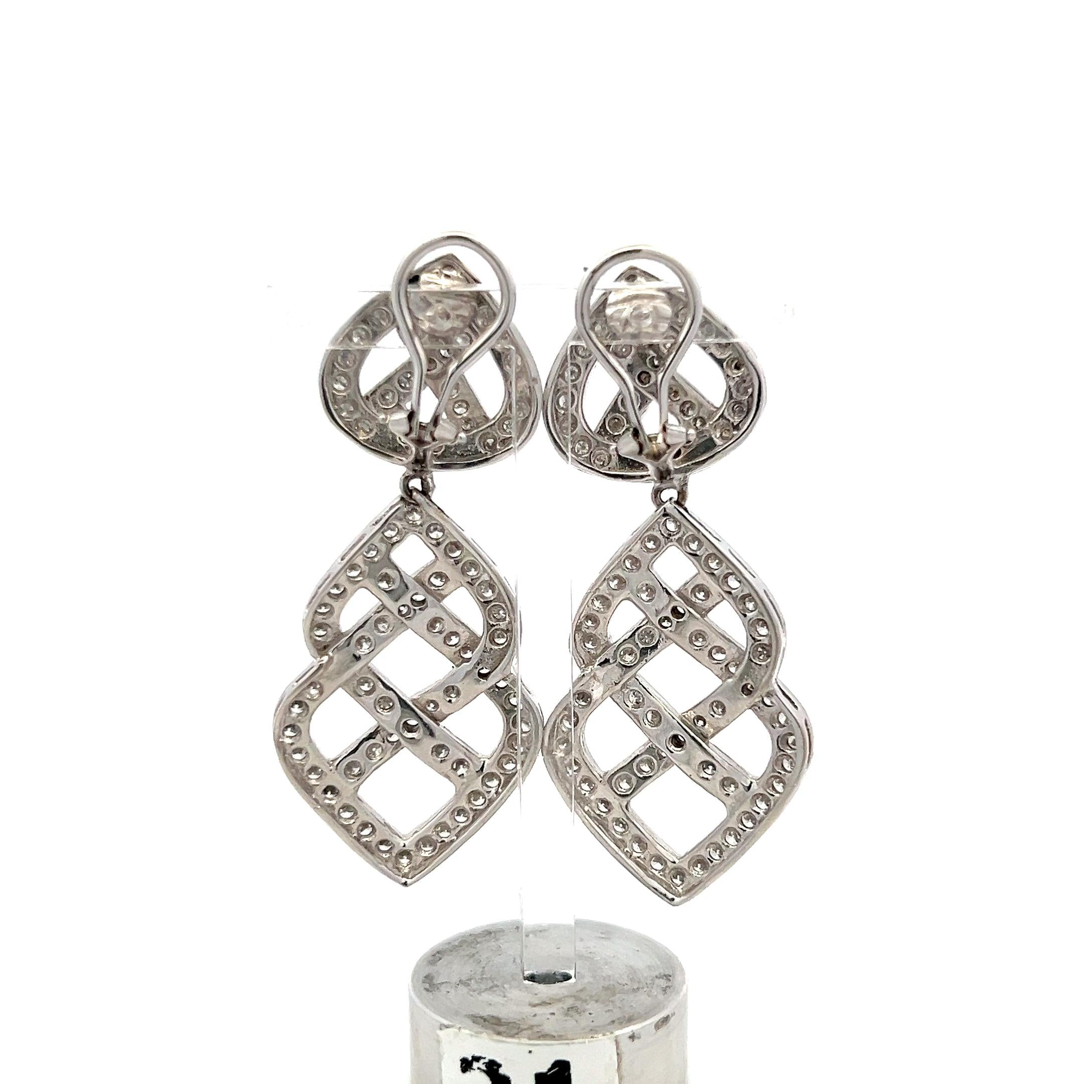 18K WG & 14K Gold Platinum Chandelier Earrings with 4.3ct Round G VS Diamonds