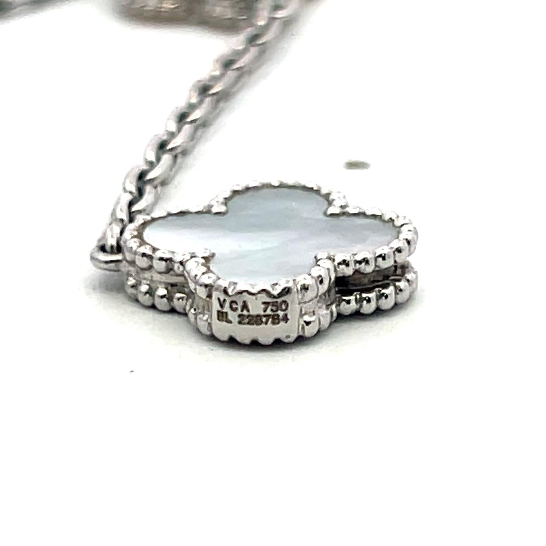 Van Cleef & Arpels 18K White Gold Link Necklace Alhambra Clover Motifs 48 Inch