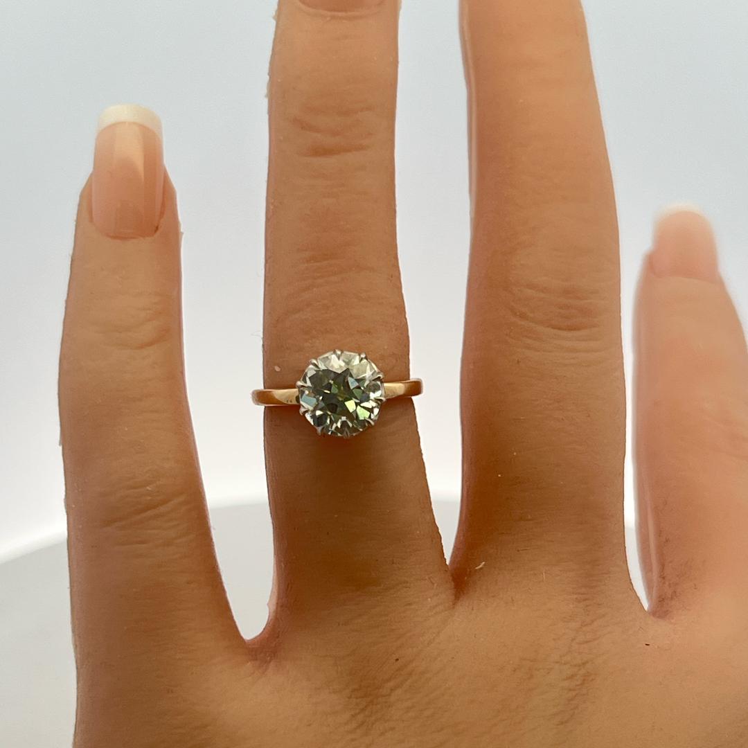 14K Two Tone Gold Engagement Ring 2.49 Carat Old European Cut Diamond N SI1 GIA