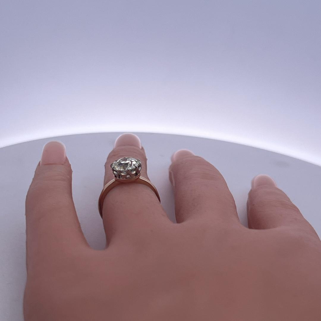 14K Two Tone Gold Engagement Ring 2.49 Carat Old European Cut Diamond N SI1 GIA