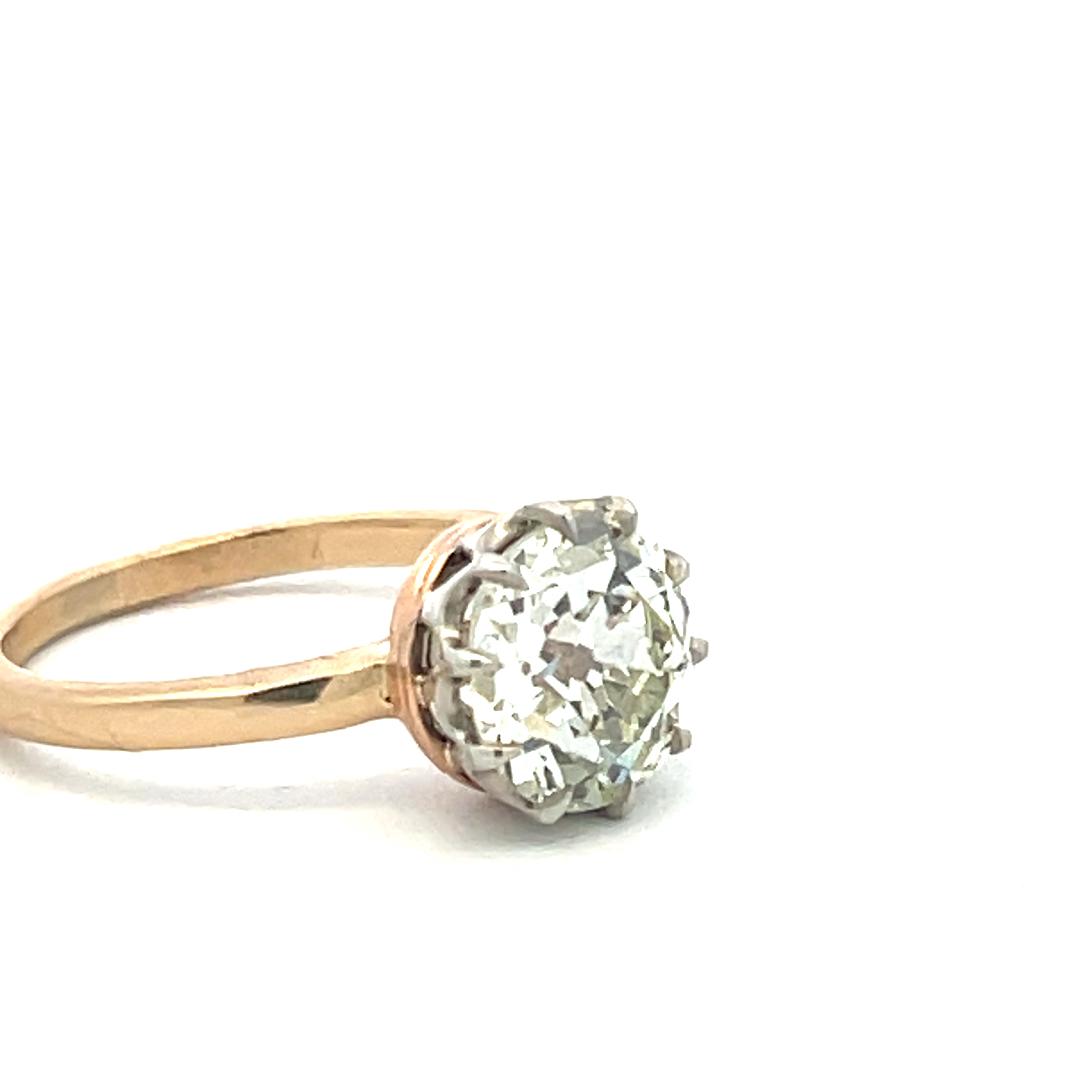 14K Two Tone Gold Engagement Ring 2.49 Carat Old European Cut Diamond N SI1 GIA
