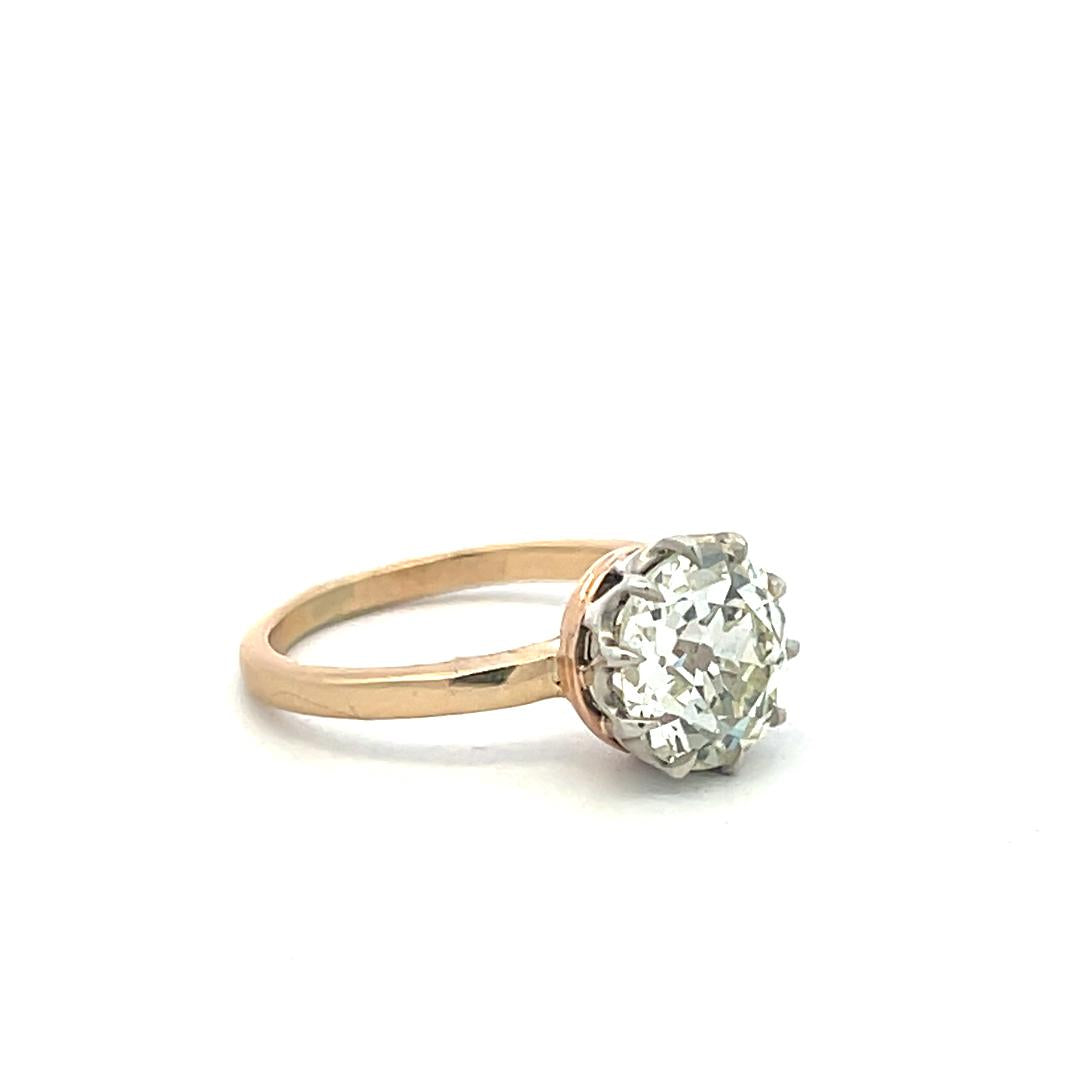 14K Two Tone Gold Engagement Ring 2.49 Carat Old European Cut Diamond N SI1 GIA