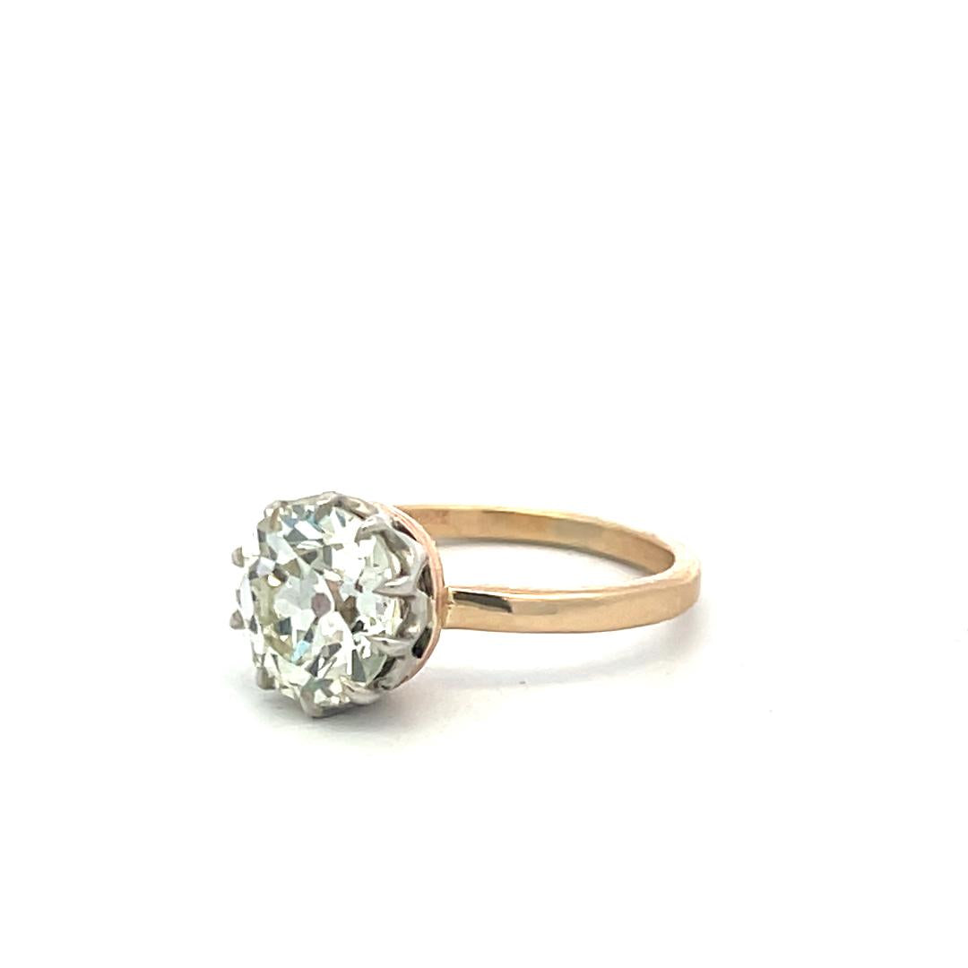 14K Two Tone Gold Engagement Ring 2.49 Carat Old European Cut Diamond N SI1 GIA