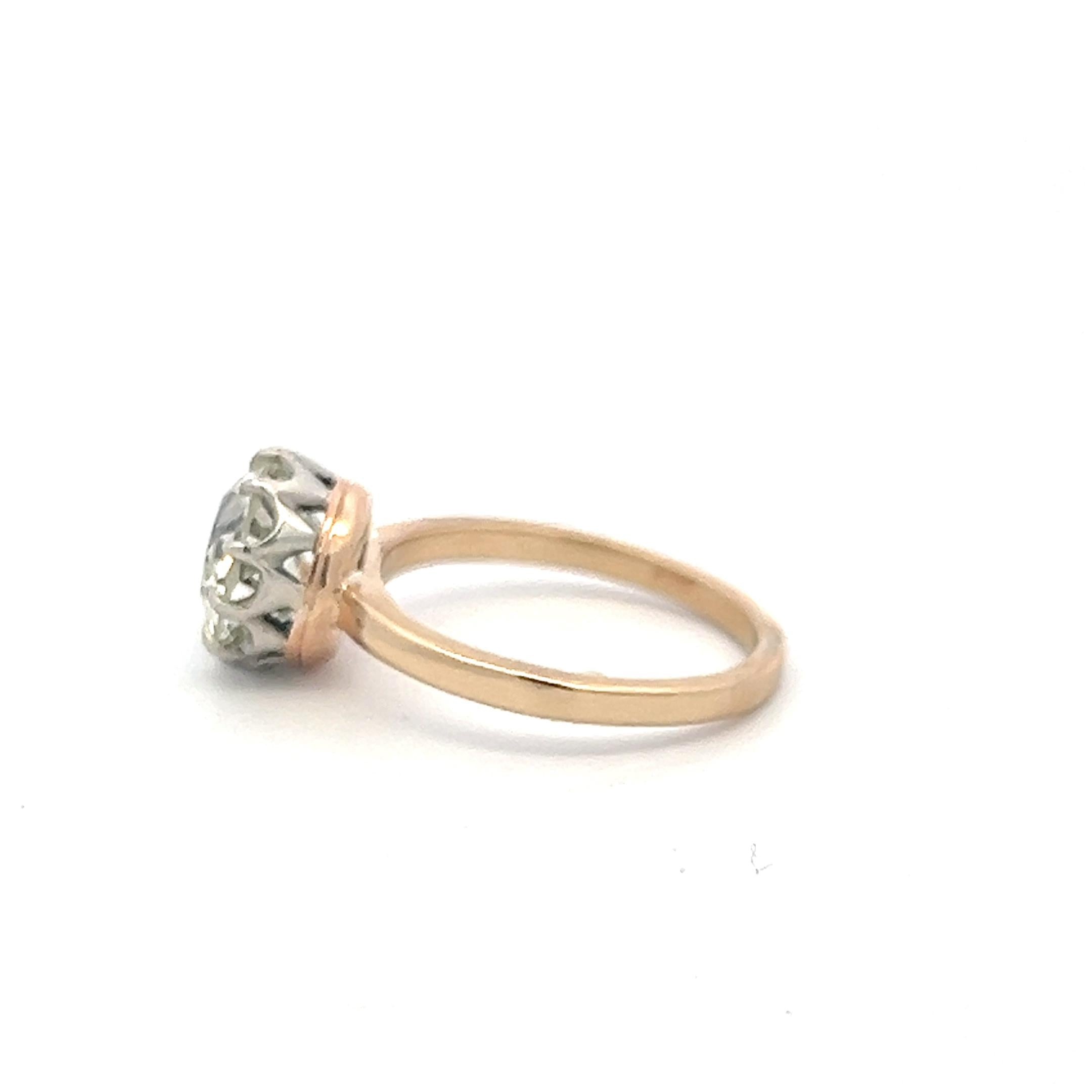 14K Two Tone Gold Engagement Ring 2.49 Carat Old European Cut Diamond N SI1 GIA