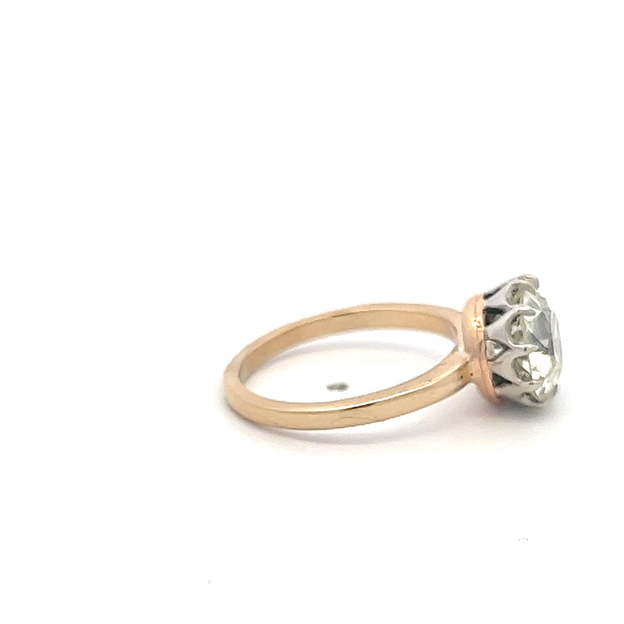 14K Two Tone Gold Engagement Ring 2.49 Carat Old European Cut Diamond N SI1 GIA