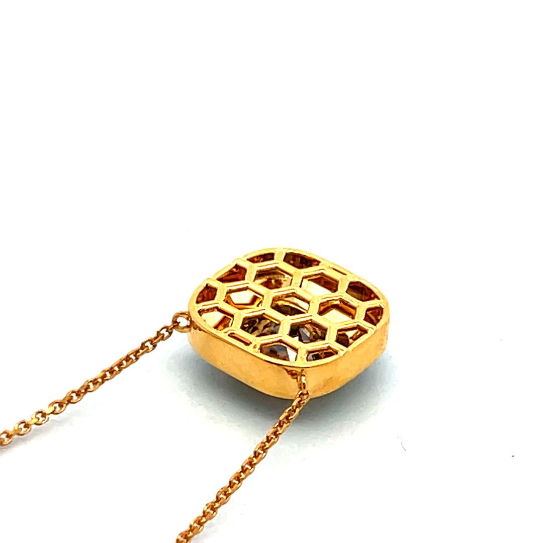 18K Yellow Gold Pendant Necklace with 3.02 Carat Cushion Diamonds FDBY GIA