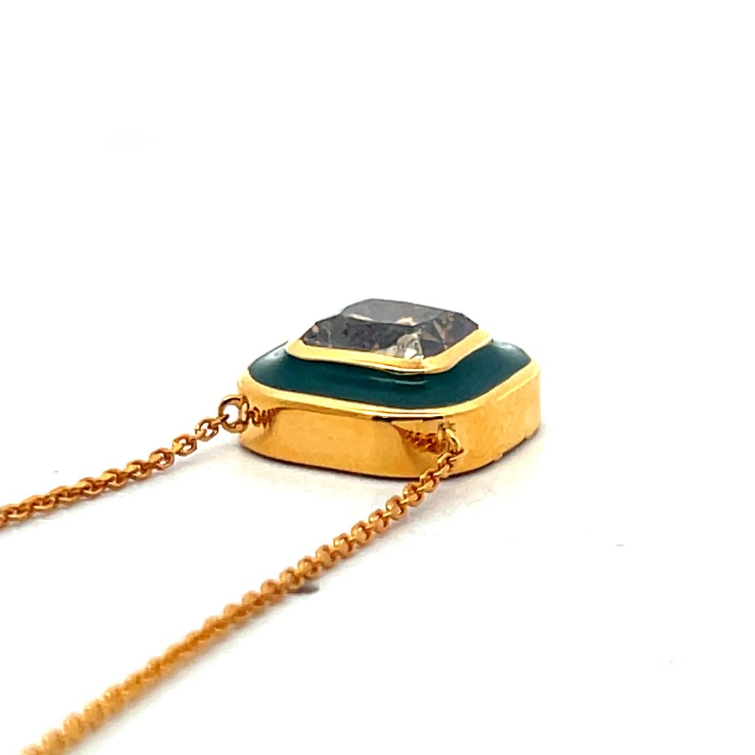 18K Yellow Gold Pendant Necklace with 3.02 Carat Cushion Diamonds FDBY GIA